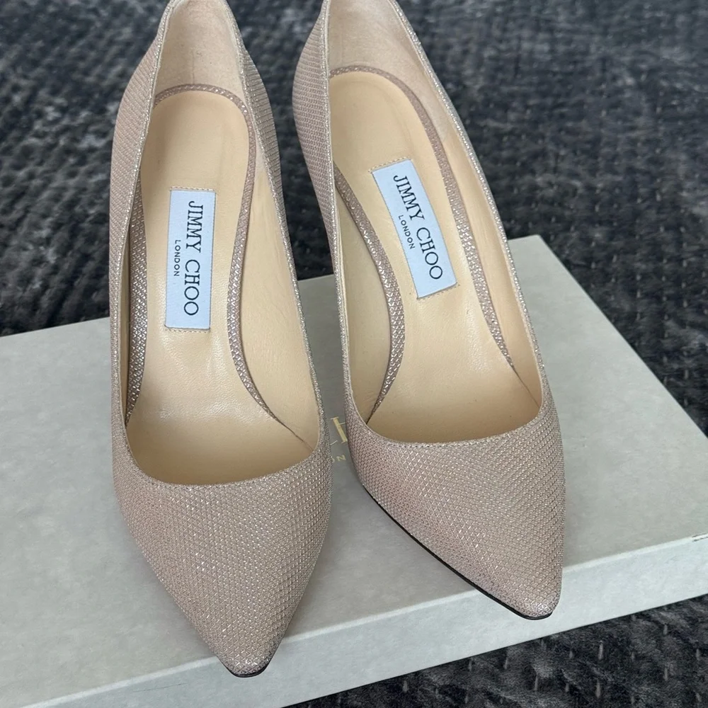 Jimmy Choo Women's Pumps - Ballet Pink Glitter Mesh on Suede, 38.5 NWT - Picture 2 of 8